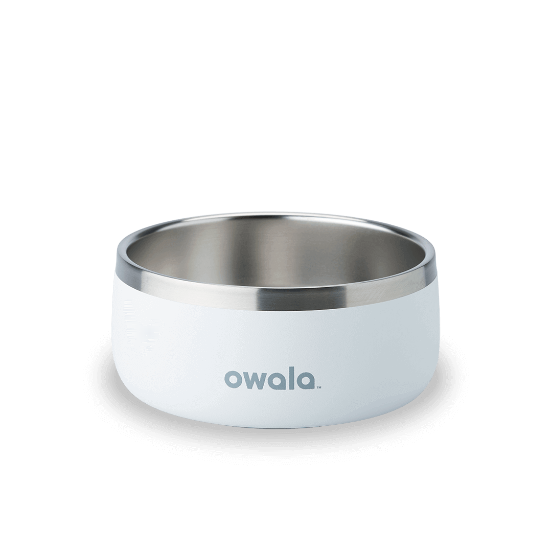 Pet Bowl 3-cup in Grapeful Fur You; matte deep purple cup exterior with stainless steel interior rim and yellow Owala logo on front