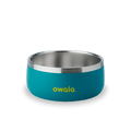 Pet Bowl 3-cup in Turquoise and Caicos; matte teal cup exterior with stainless steel interior rim and yellow Owala logo on front